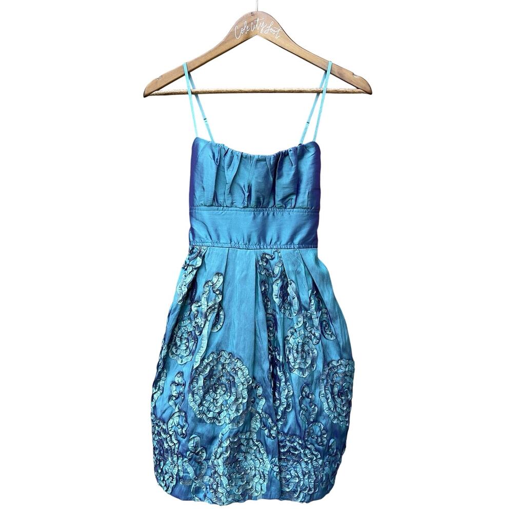 Ruby Rox Iridescent Teal Party Dress 3 Rosette Spaghetti Strap HOCO Prom